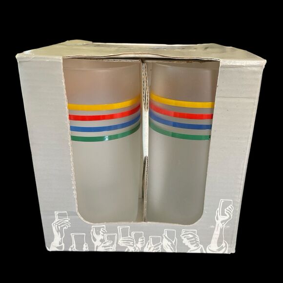 Wheaton Fine Satin Glasses 13 oz Beverage Rainbow Stripe Pride Set of 4 NOS - Picture 2 of 5